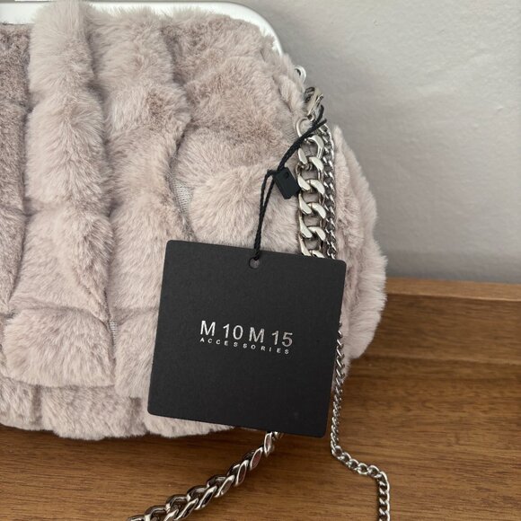 M10M15 Light Gray Taupe Faux Fur Evening Shoulder Crossbody Clutch Bag NEW - Picture 3 of 8